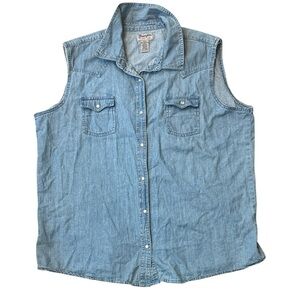 Wrangler Sleeveless Pearl Snap Buttons‎ Denim Shirt Men’s XXL Vintage